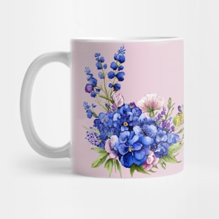 Beautiful Purple and Blue Lavender Flowers Violet Wildflowers garden Floral Pattern. Watercolor Hand Drawn Decoration. Summer Mug